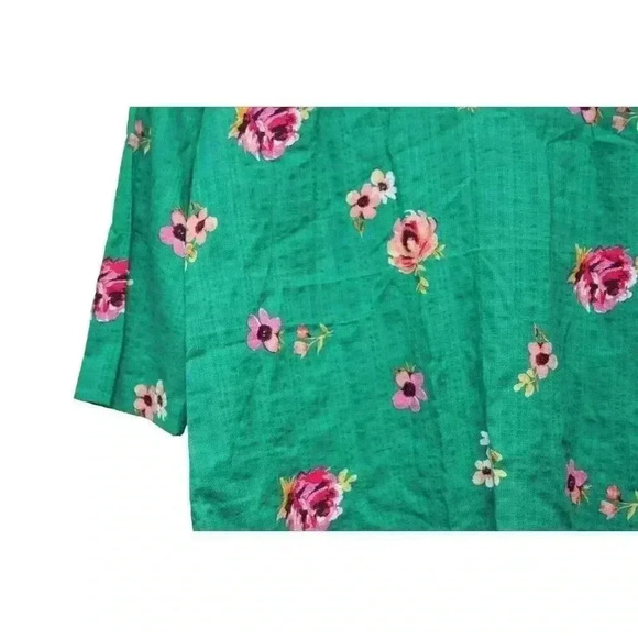 NWT Van Heusen Blouse Womens Size Medium Kelly Green Floral Cotton Tunic V-Neck - Picture 9 of 11